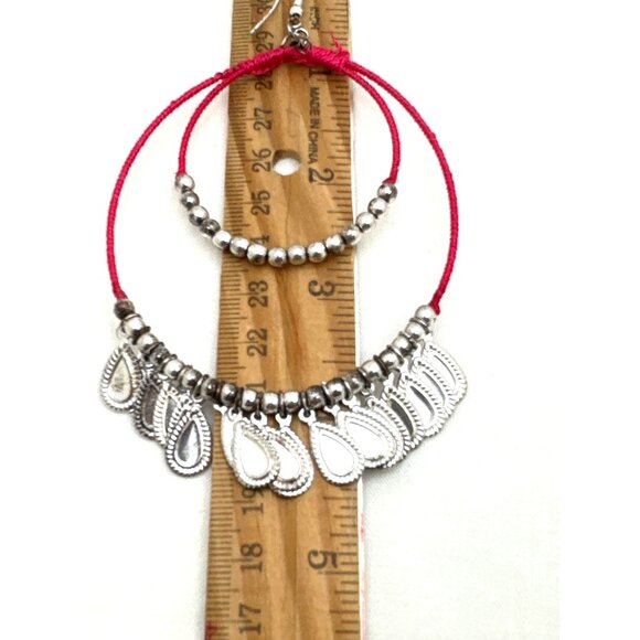 Large Boho Pink Wrap Wire Hoop Earrings Oval Shape Countrycore Barbie Chic - Picture 5 of 7